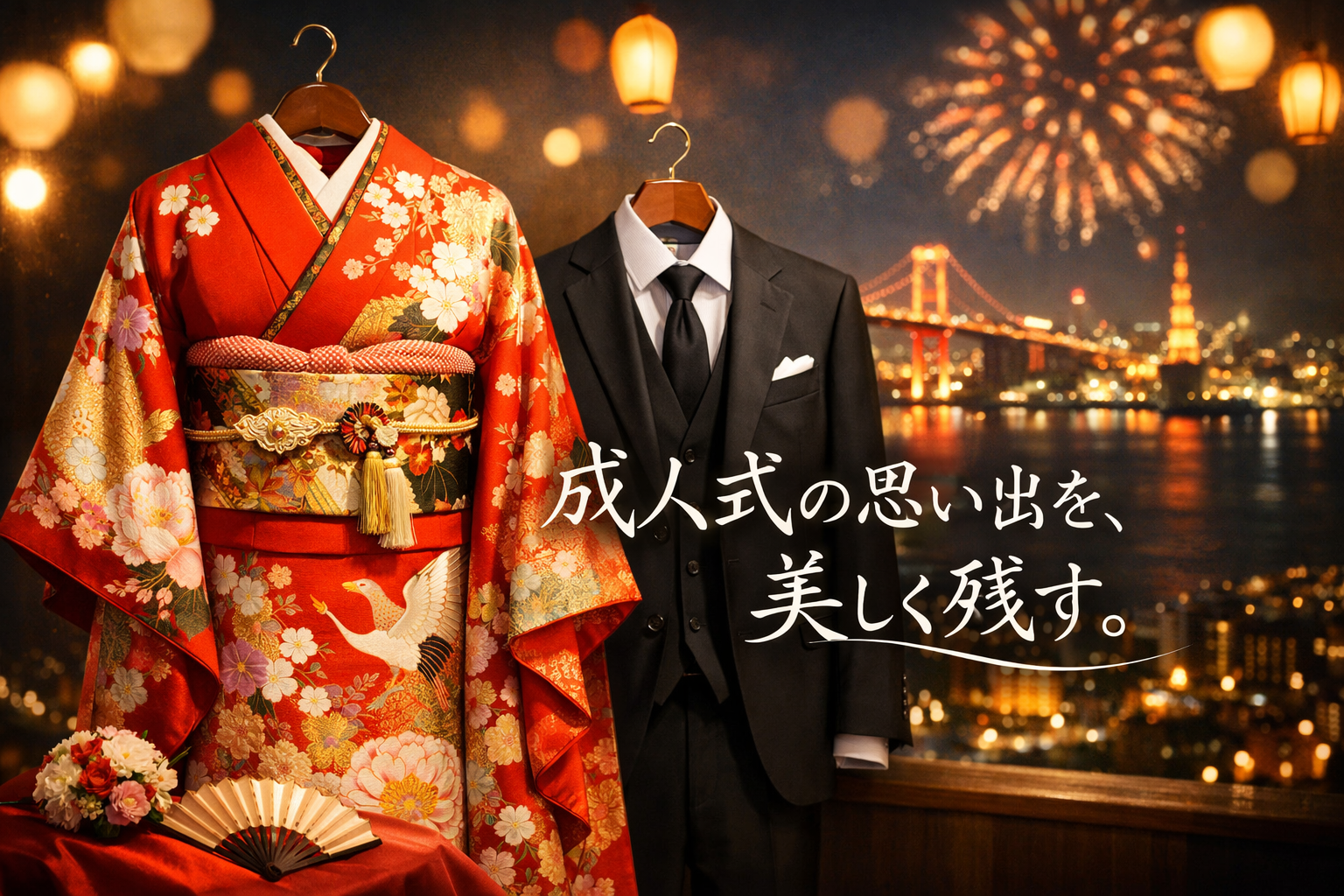 成人式の振袖とスーツ